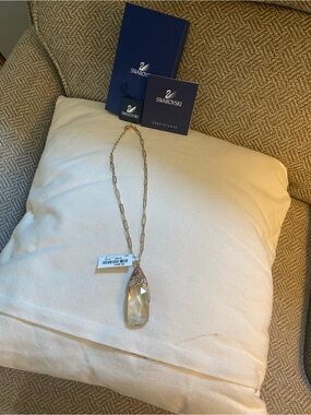 Swarovski Gold-Tone Long Crystal Pendant Necklace - Champagne Crystal